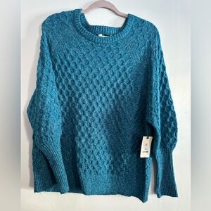 Terra & Sky balloon sleeve teal crew neck sweater BNWT